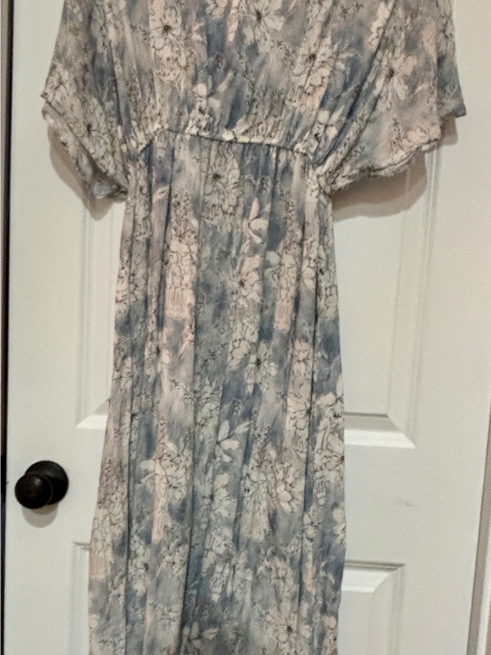 Floral Tie-Dye Maxi Dress in Light Blue and Cream